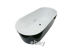 Freestanding Whirlpool Bath 1700mm x 800mm 20 Spa Jets Double Ended Black Baths