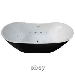 Freestanding Whirlpool Bath 1800mm x 900 Spa Massage Gloss Black Baths + 12 Jets