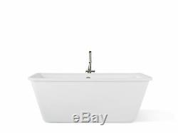 Freestanding, rectangular bath, tub, roll top, overflow system, floor mounted
