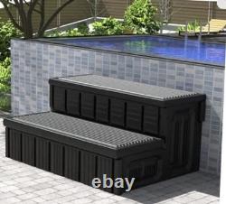Hot Tub Steps, Outdoor Spa Steps with Storage, Non-Slip & Sturdy Black/Black