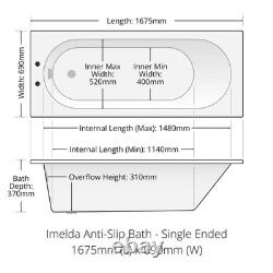 Imelda Whirlpool Spa Bath Acrylic White 1700 x 700mm Brushed Brass Jet Options