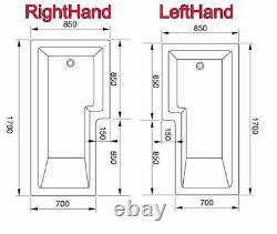 L Shape 1800 x 850mm RH LH Whirlpool Jacuzzi Bath 6/8 Jets Screen Front Panel