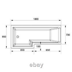 L Shape 1800 x 850mm RH LH Whirlpool Jacuzzi Bath 6/8 Jets Screen Front Panel