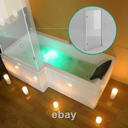 L Shape Whirlpool Bath Tubs 8 Massage Jets 6mm Glass Screen And Waste Left Hand