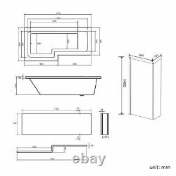 L Shape Whirlpool Bath Tubs 8 Massage Jets 6mm Glass Screen And Waste Left Hand