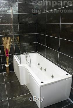 L Shape Whirlpool Shower Bath Jacuzzi Style Jets with Square Bath Screen Chrome