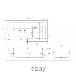 L Shape Whirlpool Spa Shower Bath, Right Hand 1700 x 850mm Lomax LOMRH1700