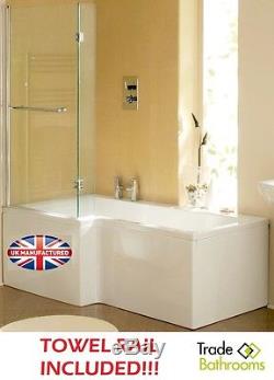 L Shaped 1675mm Whirlpool Shower Bath With Panels, Screen & Waste UK Manufacture