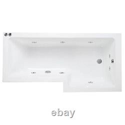 L-Shaped Whirlpool Shower Bath Screen 8 Jet 1700mm Bathroom White Acrylic Modern