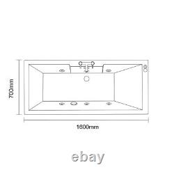 Legend 1600mm x 700mm Left Hand 6 Jet Matt Black V-Tec Single Ended Whirlpool Ba