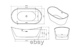 Lisna Waters Grace White 1800mm x 900mm 12 Jet Whirlpool Freestanding Bath Spa