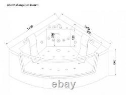 Luxury Whirlpool Bathtub 140x140 CM With Glass Ozone LED Heater Front for Bath