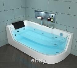 Luxury Whirlpool Bathtub 170 X 80 CM With Fittings Glass Front LED Corner Bath