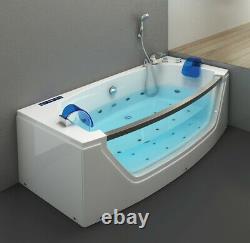 Luxury Whirlpool Bathtub 175x85 CM With Glass Ozone LED Heater Front For Bath