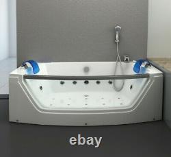 Luxury Whirlpool Bathtub 175x85 CM With Glass Ozone LED Heater Front For Bath