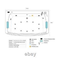 Luxury Whirlpool Bathtub 175x85 CM With Glass Ozone LED Heater Front For Bath