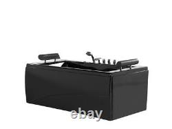 Luxury Whirlpool Bathtub Black Self-Supporting 1 Wall With 14 Nozzle LED Fitting