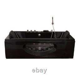 Luxury Whirlpool Bathtub Black with Glass Heater Ozone Front 2x LED for Bathroom