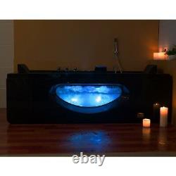 Luxury Whirlpool Bathtub Black with Glass Heater Ozone Front 2x LED for Bathroom