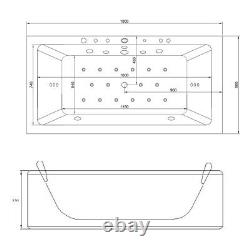 Luxury Whirlpool Bathtub Black with Glass Heater Ozone Front 2x LED for Bathroom