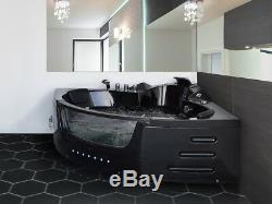 Luxury Whirlpool Bathtub Black with Glass LED Light Waterfall for Bath 155 CM