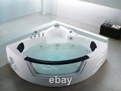 Luxury Whirlpool Bathtub With Glass LED Light Waterfall Front Size Corner Bath