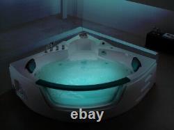 Luxury Whirlpool Bathtub With Glass LED Light Waterfall Front Size Corner Bath