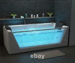 Luxury Whirlpool Bathtub With Glass LED Ozone Heater 179x85 Corner Bath Left