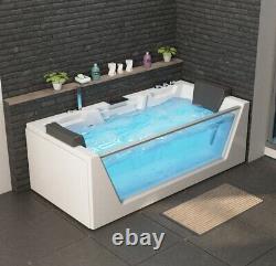 Luxury Whirlpool Bathtub With Glass LED Ozone Heater 180x88 Corner Bath Left