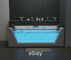 Luxury Whirlpool Bathtub With Glass LED Ozone Heater 180x88 Corner Bath Left