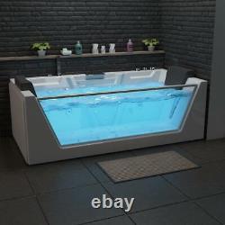 Luxury Whirlpool Bathtub With Glass LED Ozone Heater 180x88 Corner Bath Left