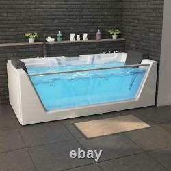 Luxury Whirlpool Bathtub With Glass LED Ozone Heater 180x88 Corner Bath Left