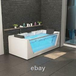 Luxury Whirlpool Bathtub With Glass LED Ozone Heater 180x88 Corner Bath Left