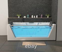 Luxury Whirlpool Bathtub With Glass LED Ozone Heater 180x88 Corner Bath Left