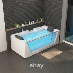 Luxury Whirlpool Bathtub With Glass LED Ozone Heater 180x88 Corner Bath Left