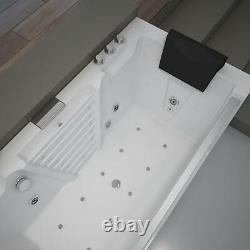 Luxury Whirlpool Bathtub With Glass LED Ozone Heater 180x88 Corner Bath Left