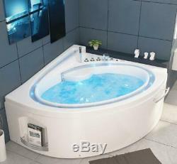 Luxury Whirlpool Bathtub with LED Stream Ozone Heater 165x148 cm Corner Bath