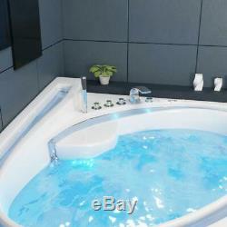 Luxury Whirlpool Bathtub with LED Stream Ozone Heater 165x148 cm Corner Bath