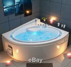 Luxury Whirlpool Bathtub with LED Stream Ozone Heater 165x148 cm Corner Bath