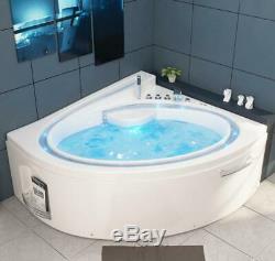 Luxury Whirlpool Bathtub with LED Stream Ozone Heater 165x148 cm Corner Bath