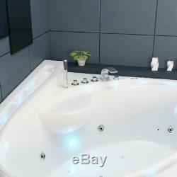 Luxury Whirlpool Bathtub with LED Stream Ozone Heater 165x148 cm Corner Bath