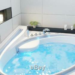 Luxury Whirlpool Bathtub with LED Stream Ozone Heater 165x148 cm Corner Bath