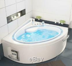 Luxury Whirlpool Bathtub with LED Stream Ozone Heater 165x148 cm Corner Bath