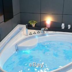 Luxury Whirlpool Bathtub with LED Stream Ozone Heater 165x148 cm Corner Bath