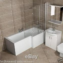 Modern Corner L-shape Bath Spa Whirlpool Led System Panel + Glass Shower Screen
