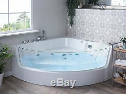 Modern Corner Whirlpool Bath Tub White Acrylic Underwater LED Hydro Massage Mari
