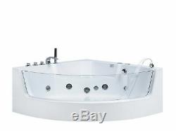 Modern Corner Whirlpool Bath Tub White Acrylic Underwater LED Hydro Massage Mari