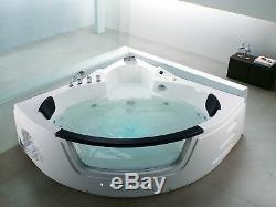 Modern Whirlpool Corner Bath Hot Tub White Acrylic Hydro Massage Glass Panel Mar
