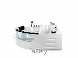 Modern Whirlpool Corner Bath Hot Tub White Acrylic Hydro Massage Glass Panel Mar