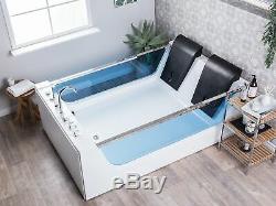 Modern Whirlpool Hot Tub Bath White Acrylic LED Light Hydro Massage Headrests Cu